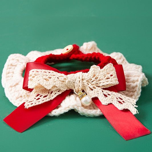 Red rice bow knit collar